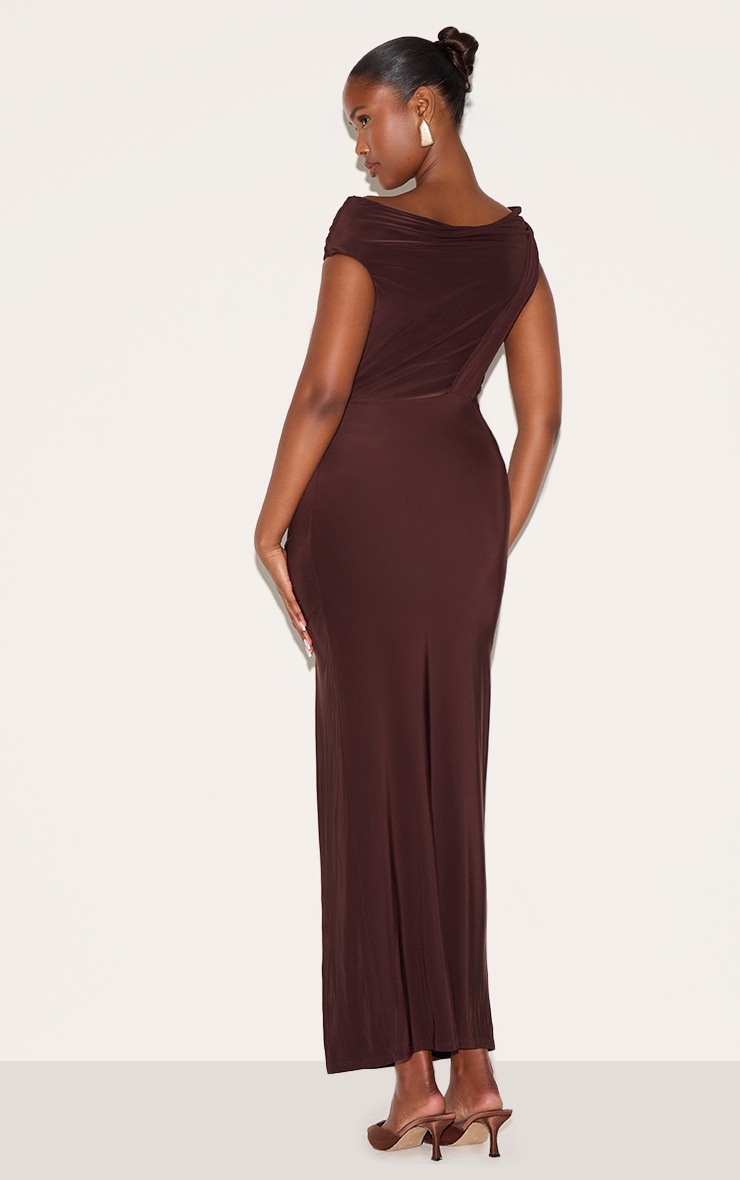 Pretty Little Thing Chocolate Slinky Twist Detail Maxi Dress