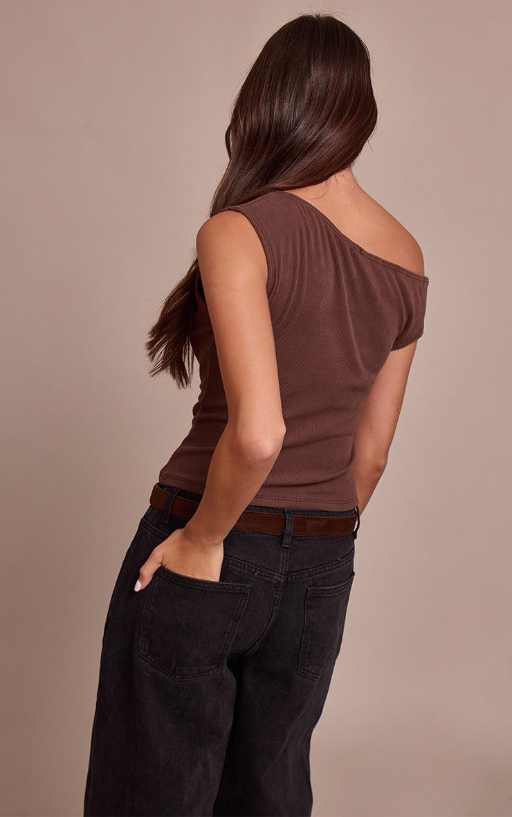 Pretty Little Thing Chocolate Soft Brushed Rib Asymmetric Neckline Long Top