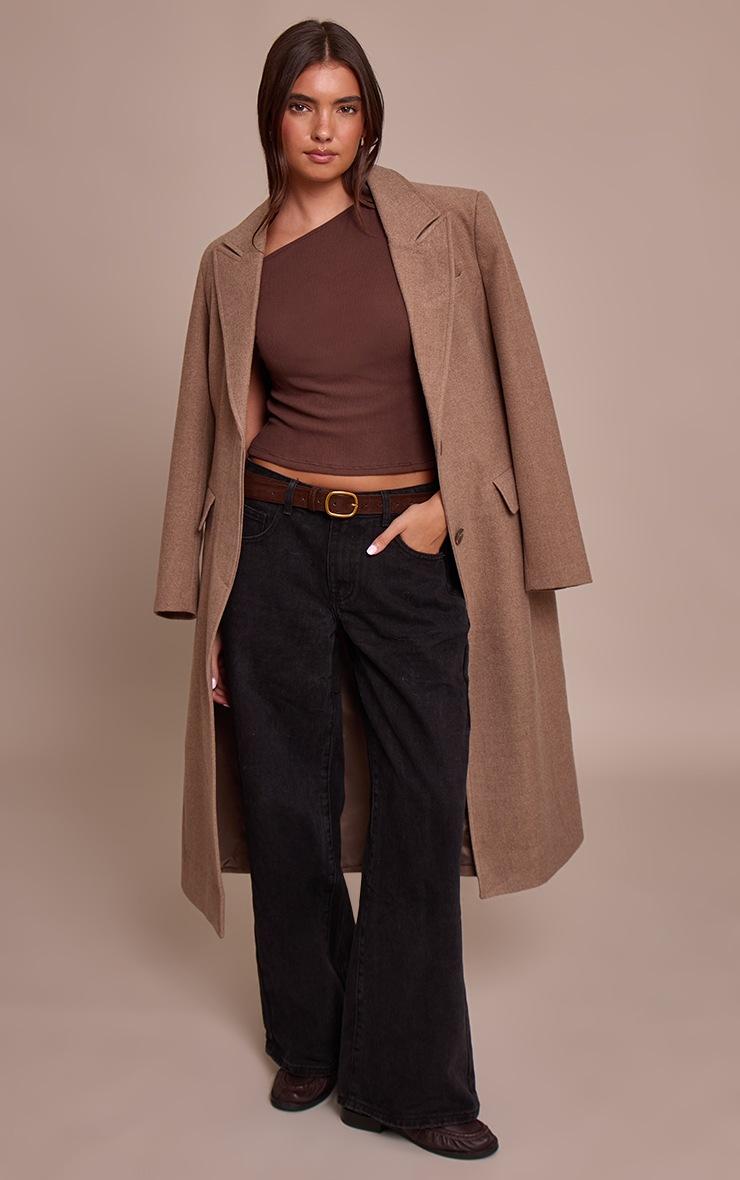 Pretty Little Thing Chocolate Soft Brushed Rib Asymmetric Neckline Long Top