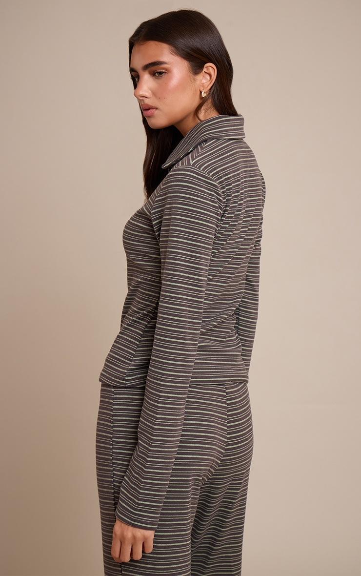 Pretty Little Thing Chocolate Soft Fleece Pinstripe Collar Detail Long Sleeve Top