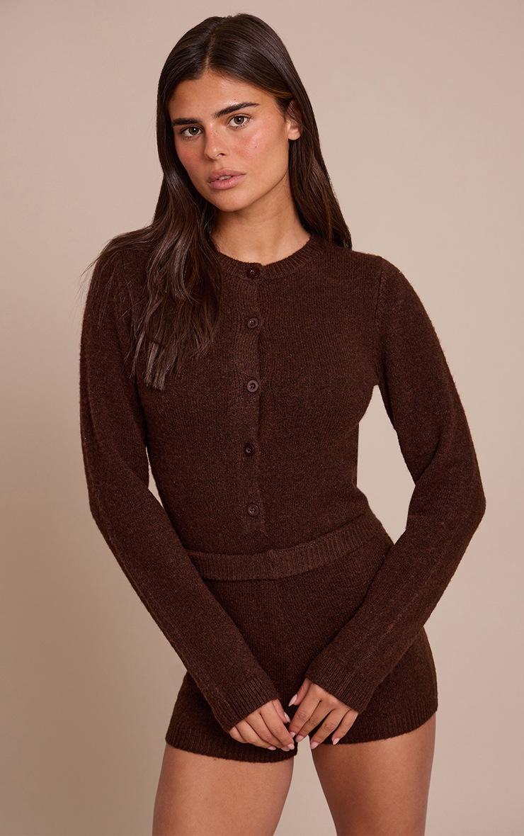Pretty Little Thing Chocolate Soft Knit Button Up Bodysuit