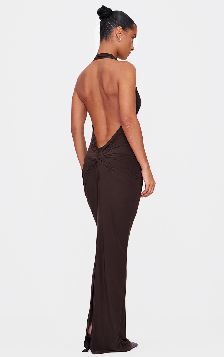 Pretty Little Thing Chocolate Soft Touch Cowl Neck Twist Back Detail Maxi Dress