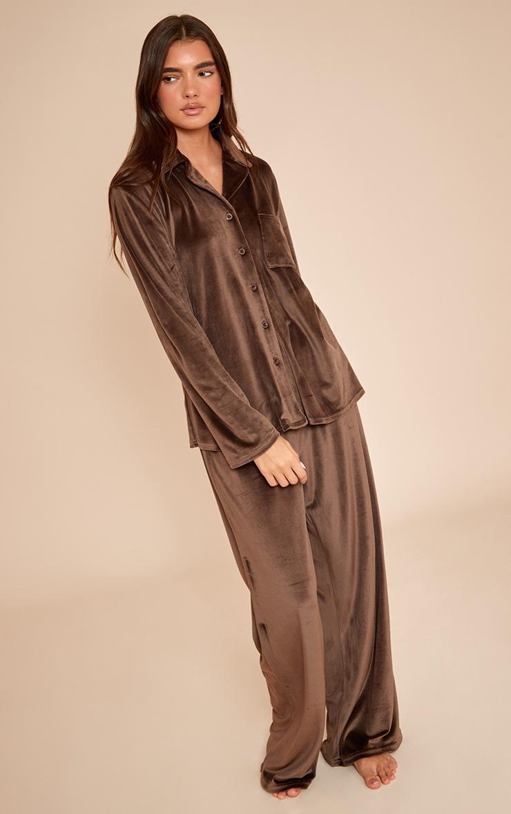 Pretty Little Thing Chocolate Soft Touch Piping Detail Pajama Set