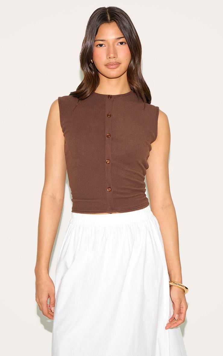 Pretty Little Thing Chocolate Soft Touch Rib Button Down Sleeveless Long Top