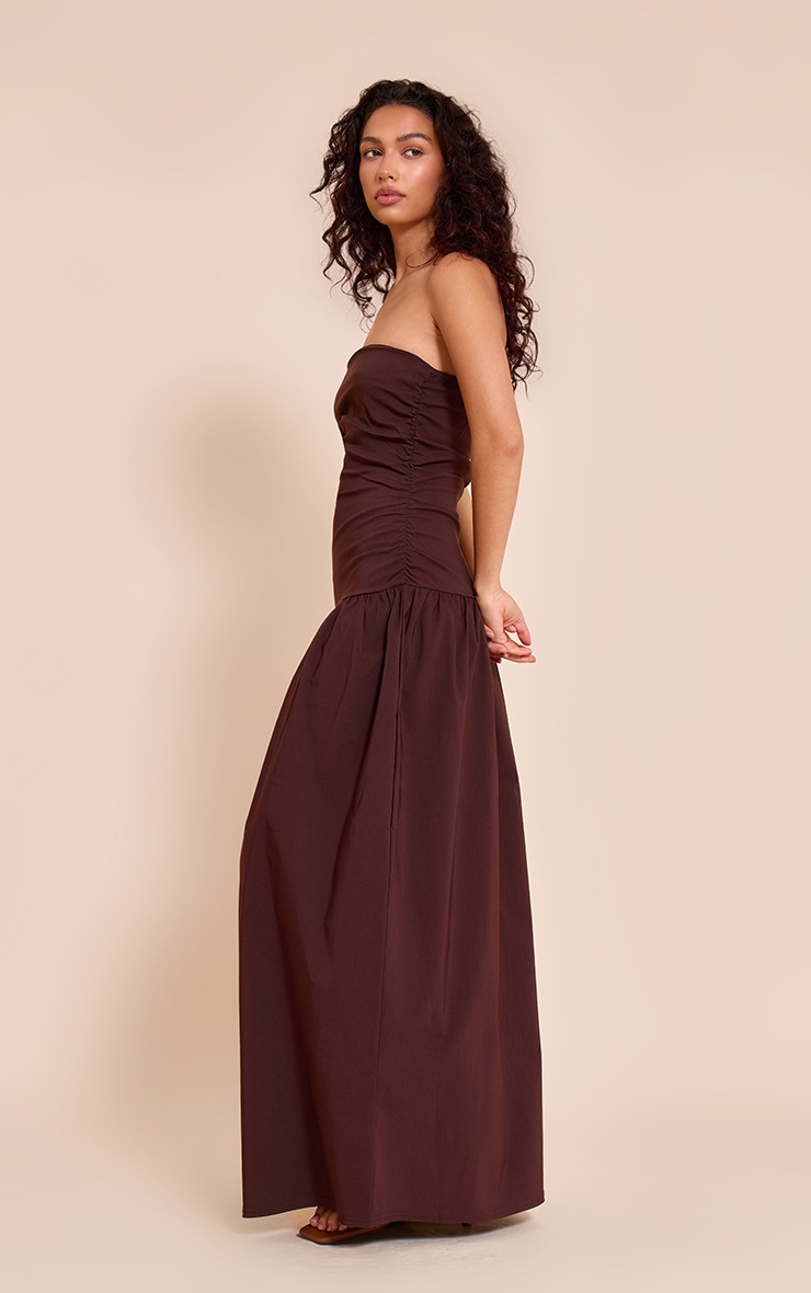 Pretty Little Thing Chocolate Stretch Woven Bandeau Ruched Maxi Dress