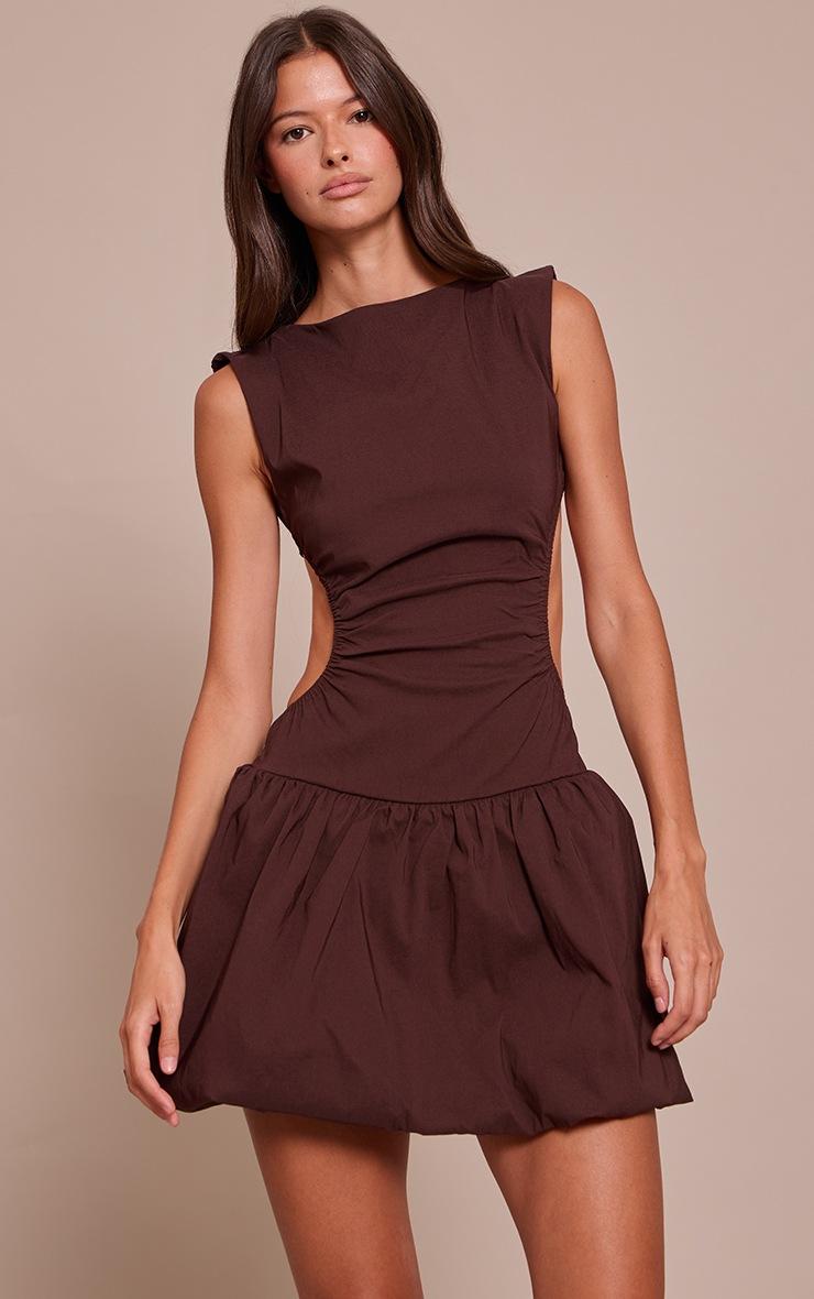 Pretty Little Thing Chocolate Stretch Woven Cut Out Backless Shift Dress