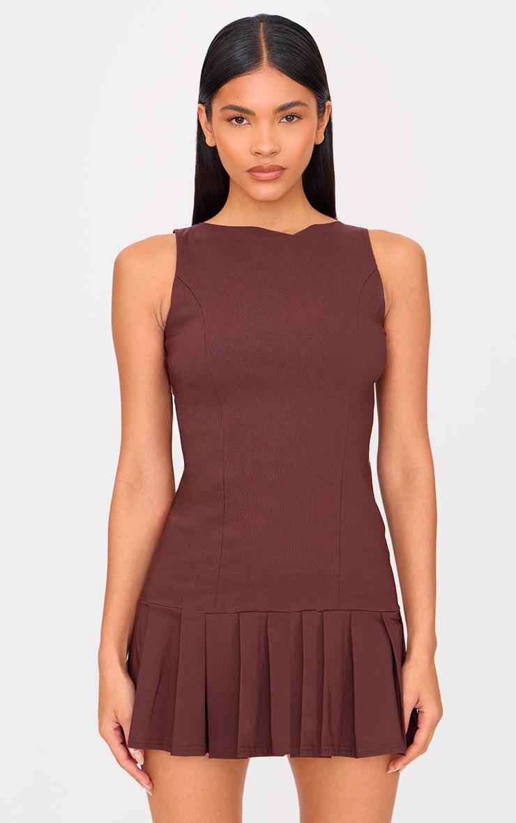 Pretty Little Thing Chocolate Stretch Woven Frill Hem Shift Dress