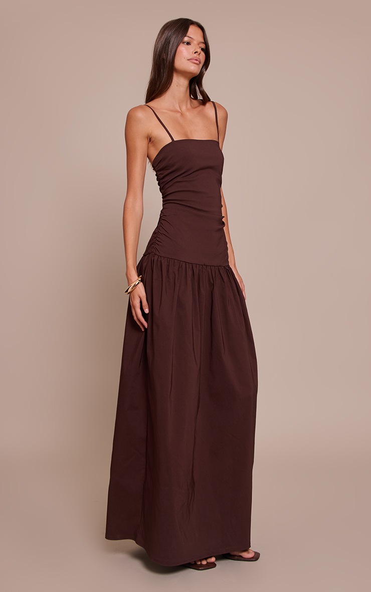 Pretty Little Thing Chocolate Stretch Woven Strappy Ruched Maxi Dress