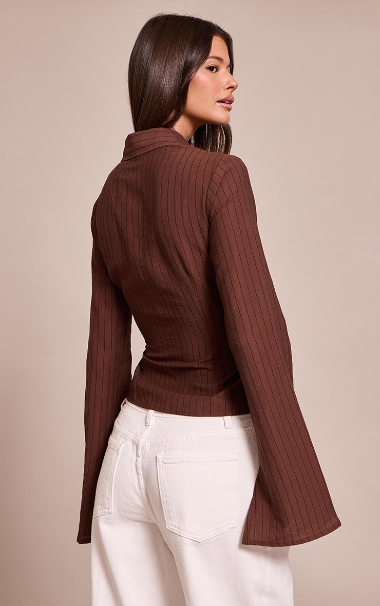 Pretty Little Thing Chocolate Stripe Seam Detail Fitted Shirt