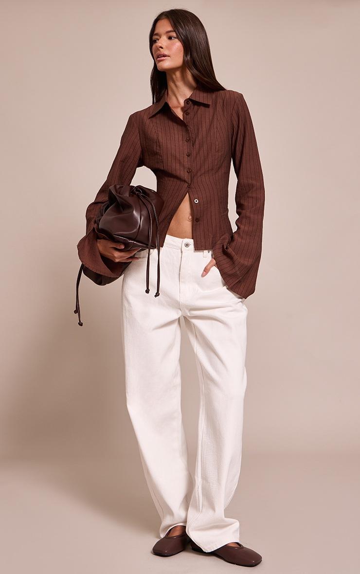 Pretty Little Thing Chocolate Stripe Seam Detail Fitted Shirt