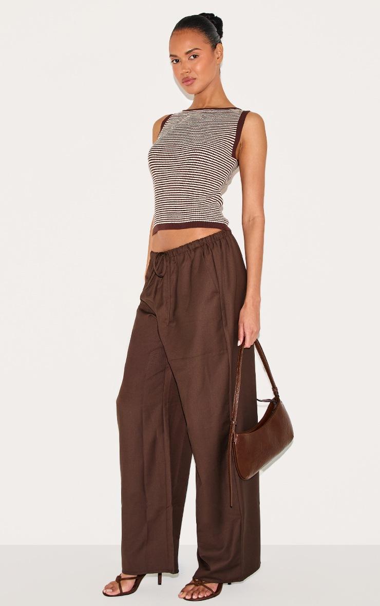 Pretty Little Thing Chocolate Stripe Waffle Knit Boat Neck Top