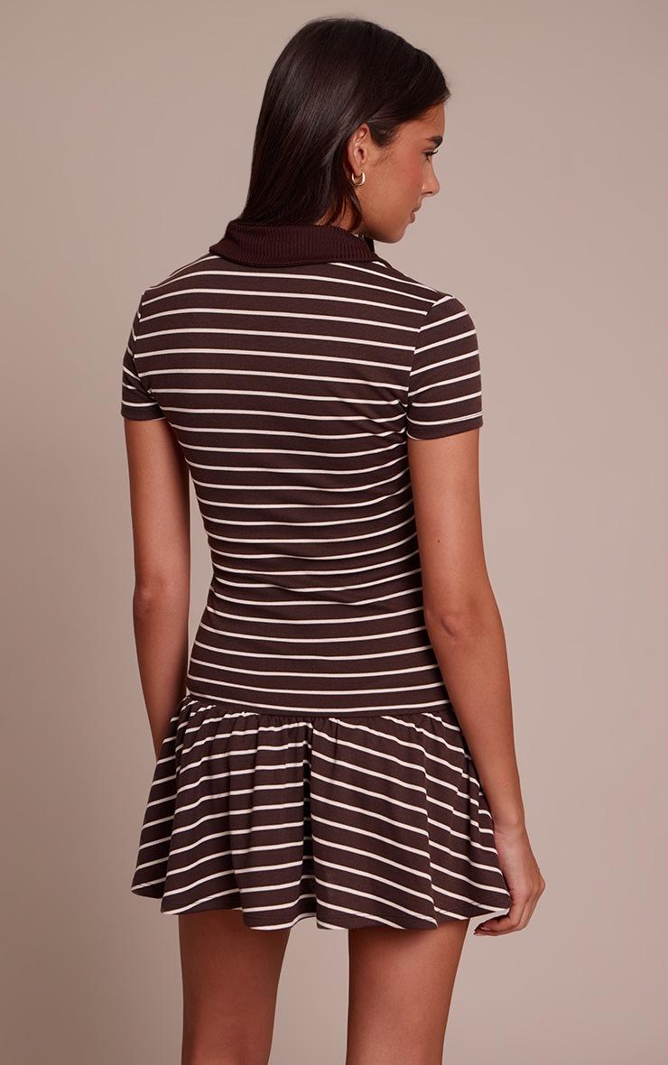 Pretty Little Thing Chocolate Striped Collar Detail Shift Dress