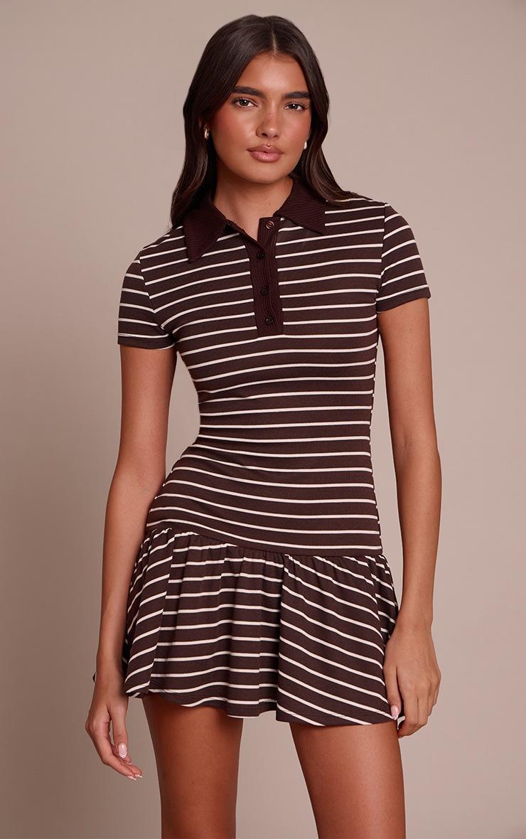 Pretty Little Thing Chocolate Striped Collar Detail Shift Dress