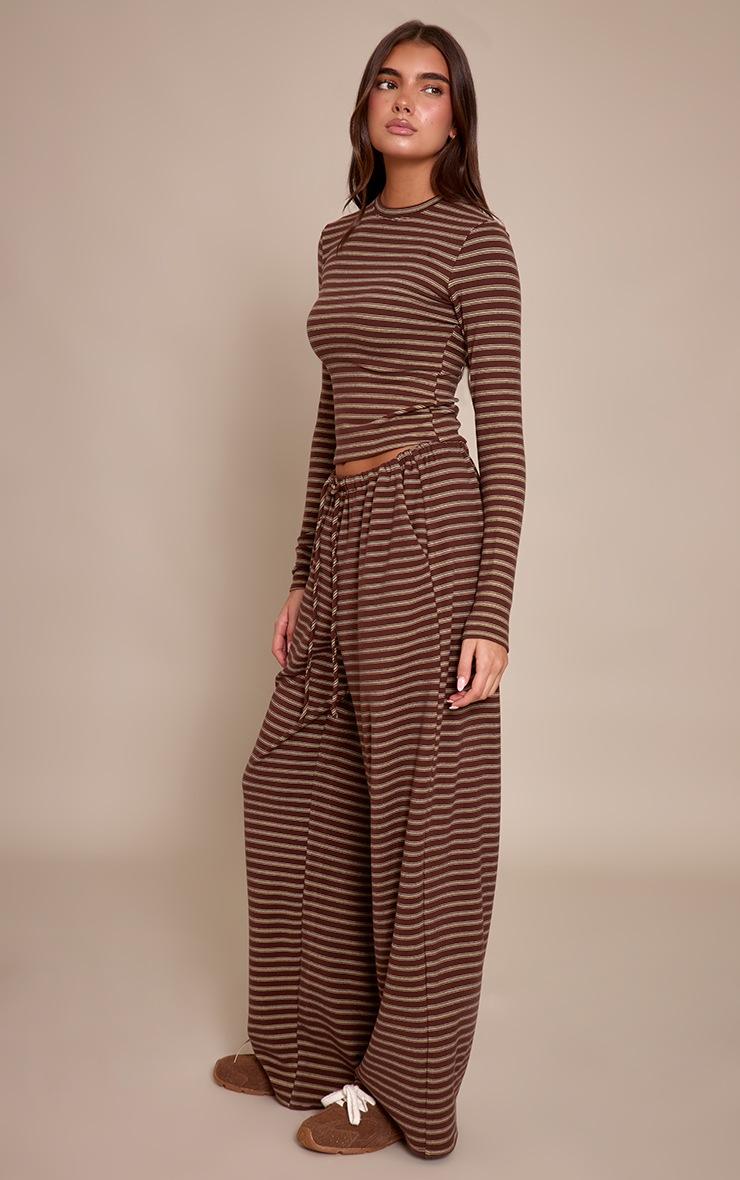 Pretty Little Thing Chocolate Striped Soft Fleece Straight Leg Sweatpants