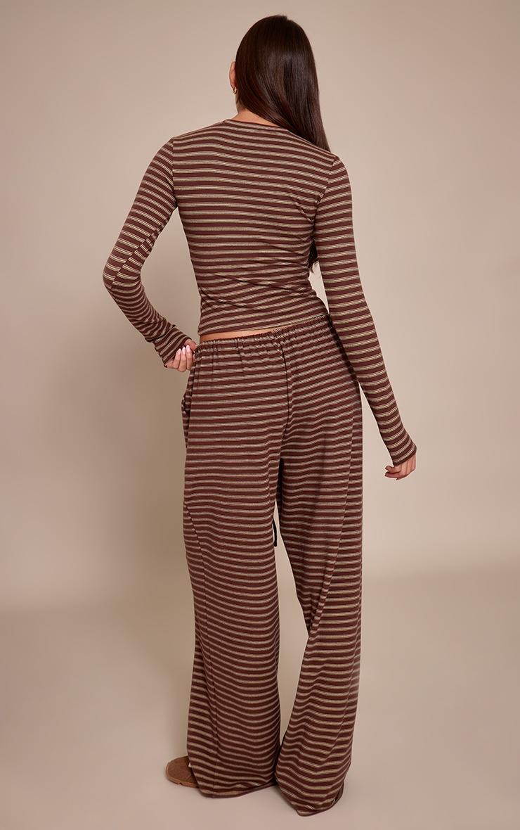 Pretty Little Thing Chocolate Striped Soft Fleece Straight Leg Sweatpants