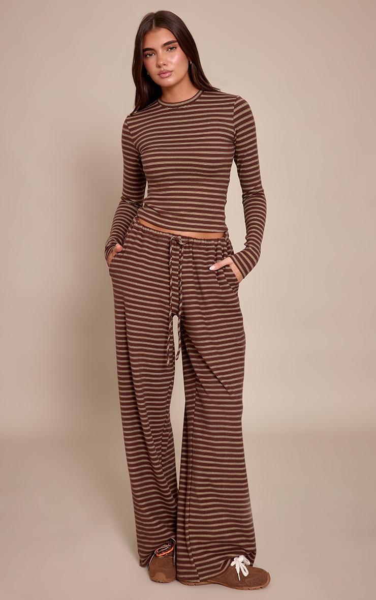 Pretty Little Thing Chocolate Striped Soft Fleece Straight Leg Sweatpants
