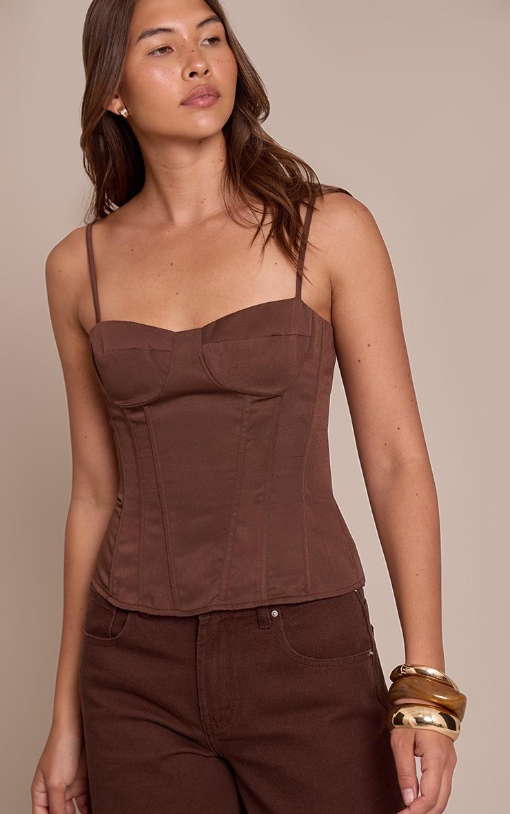 Pretty Little Thing Chocolate Structured Corset Top