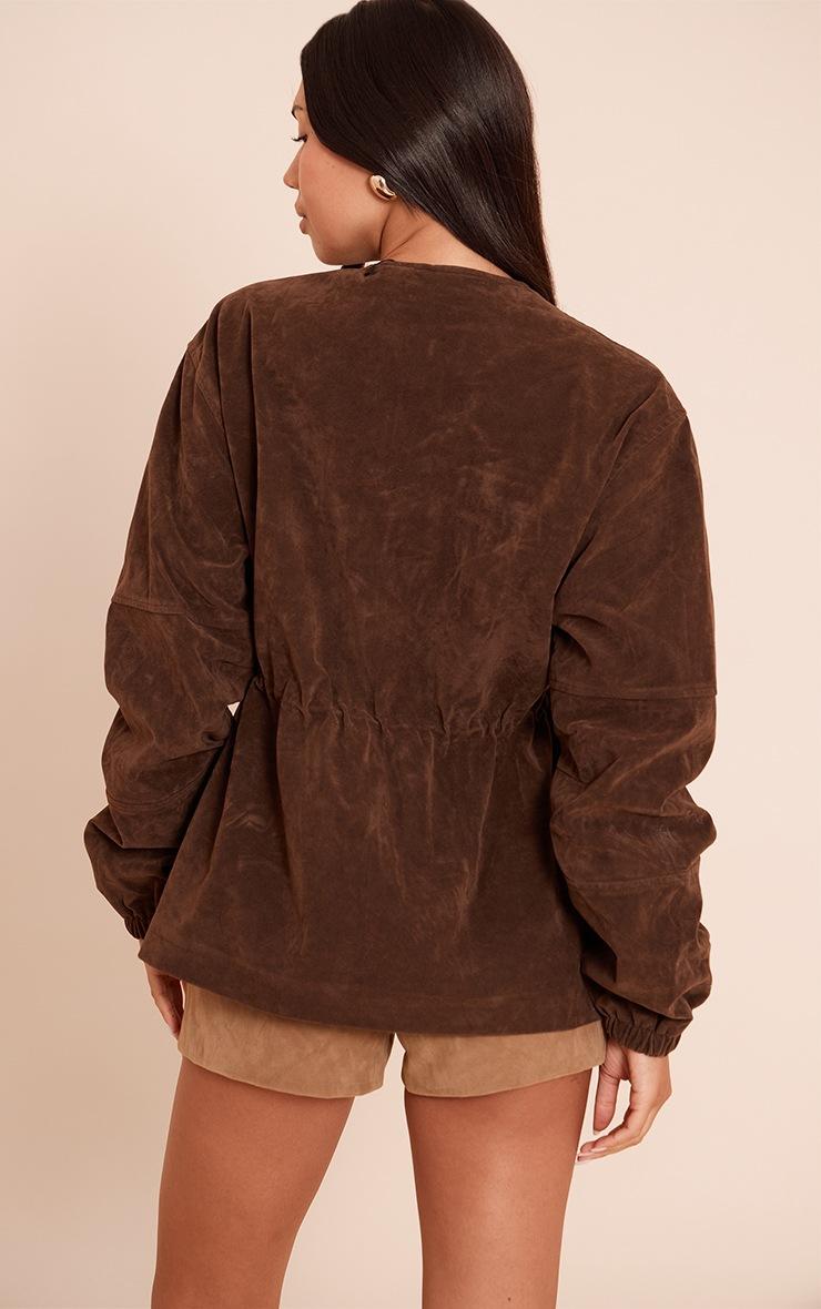 Pretty Little Thing Chocolate Structured Faux Suede Pocket Detail Adjustable Waist Jacket