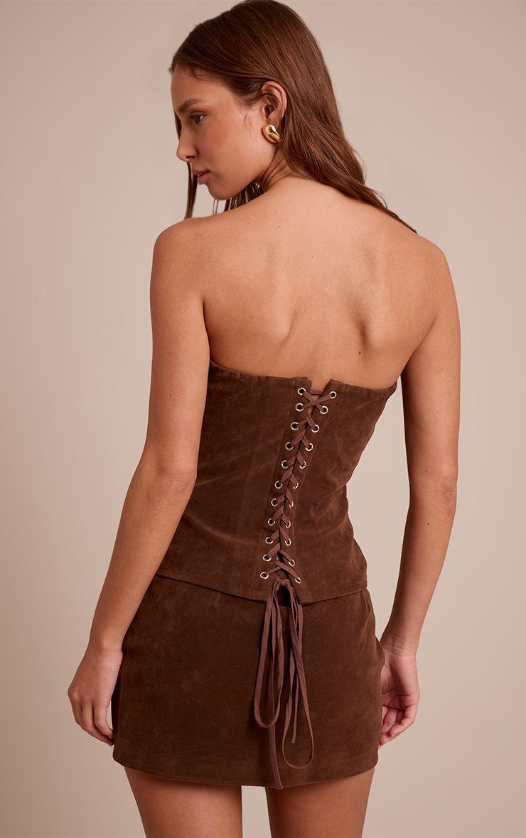 Pretty Little Thing Chocolate Structured Suede Corset