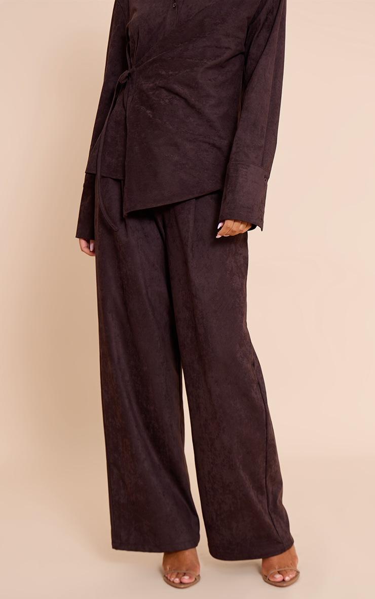 Pretty Little Thing Chocolate Suede Straight Leg Pant