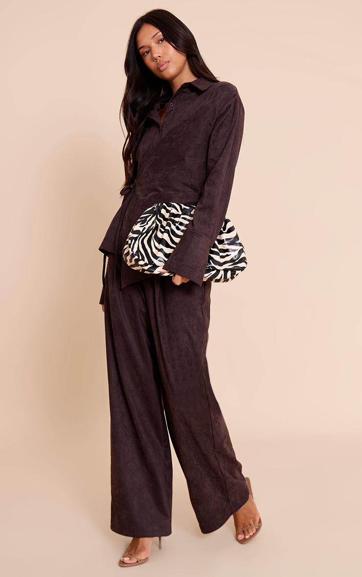 Pretty Little Thing Chocolate Suede Straight Leg Pant