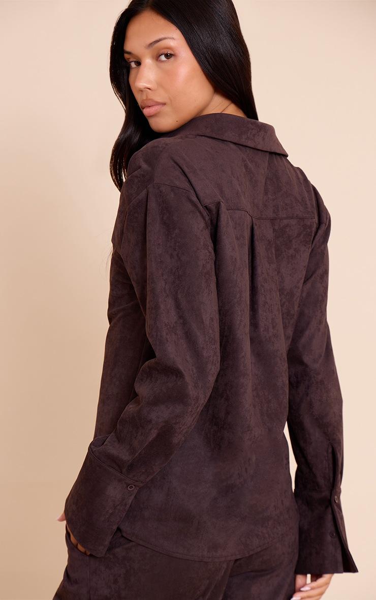 Pretty Little Thing Chocolate Suede Wrap Over Shirt
