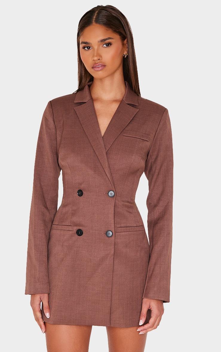 Pretty Little Thing Chocolate Tailored Long Sleeve Cinched Waist Blazer Dress