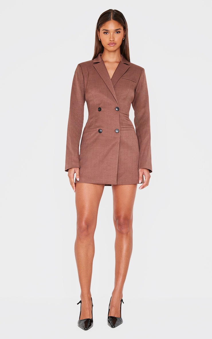 Pretty Little Thing Chocolate Tailored Long Sleeve Cinched Waist Blazer Dress