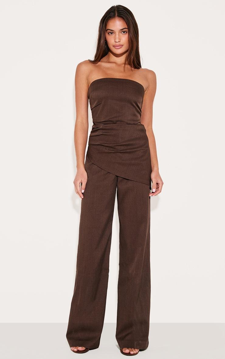 Pretty Little Thing Chocolate Tailored Woven Bandeau Top