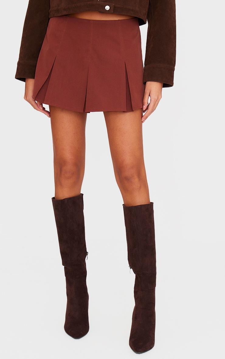 Pretty Little Thing Chocolate Tailored Woven Box Pleat Skater Skort