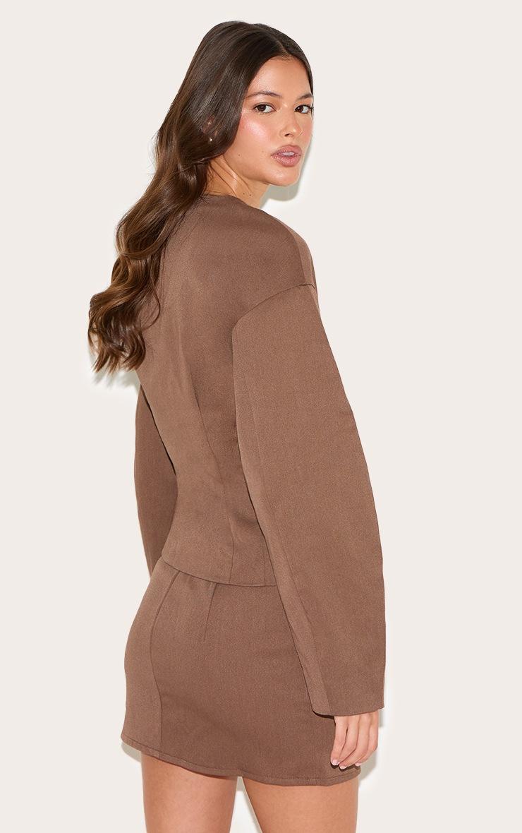 Pretty Little Thing Chocolate Tailored Woven Boxy Balloon Sleeve Blazer