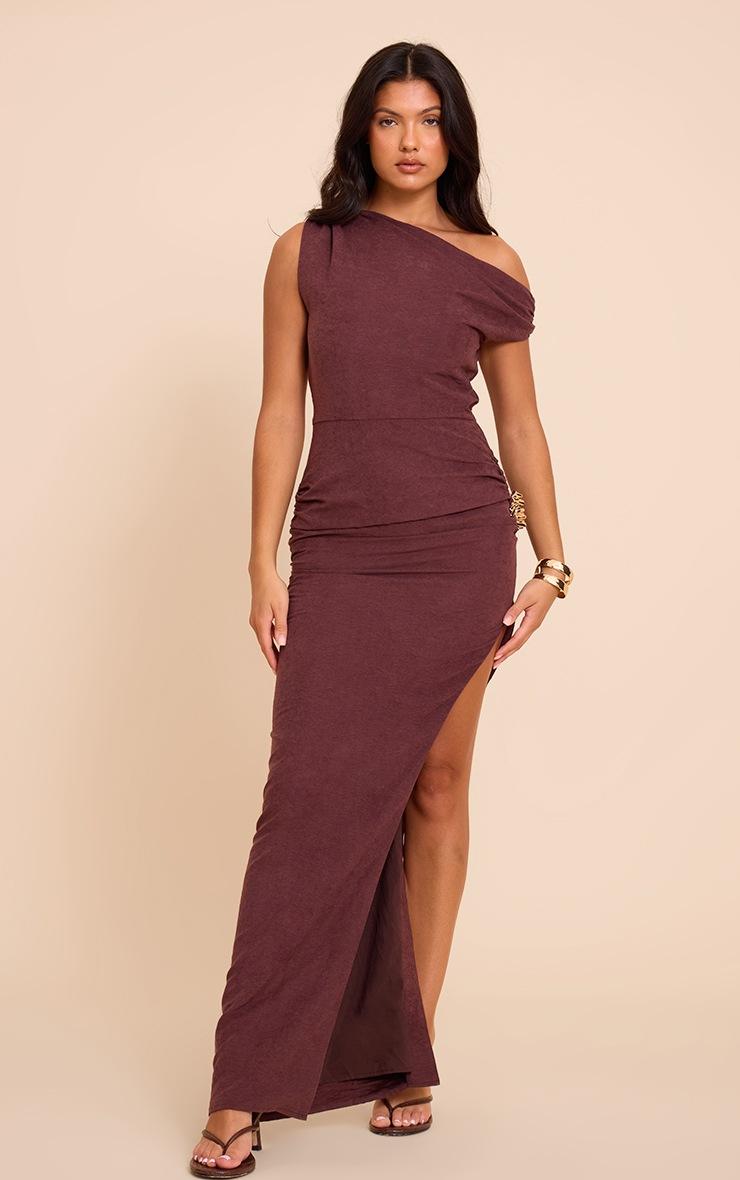 Pretty Little Thing Chocolate Textured Asymmetric Bodycon Midaxi Dress