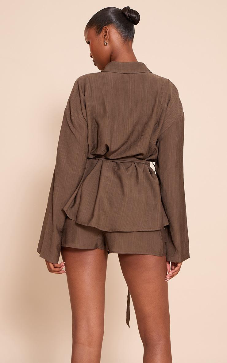 Pretty Little Thing Chocolate Textured Belt Cinched Waist Shirt