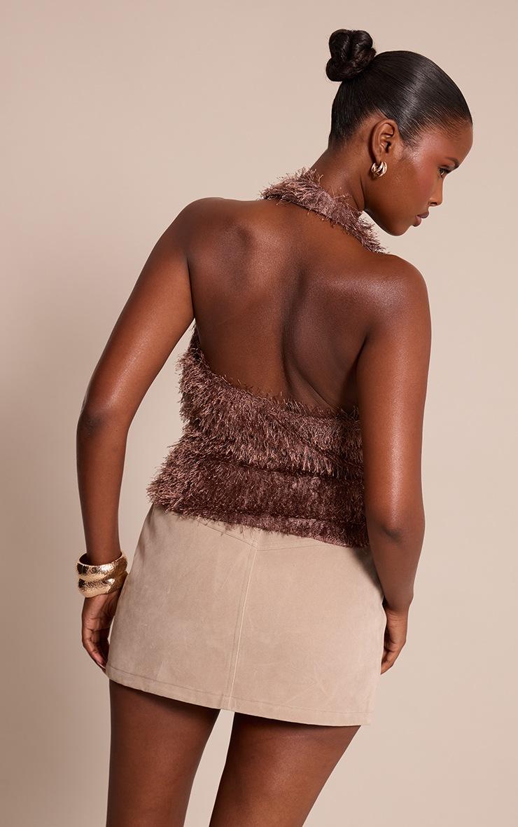 Pretty Little Thing Chocolate Textured Cowl Halterneck Top