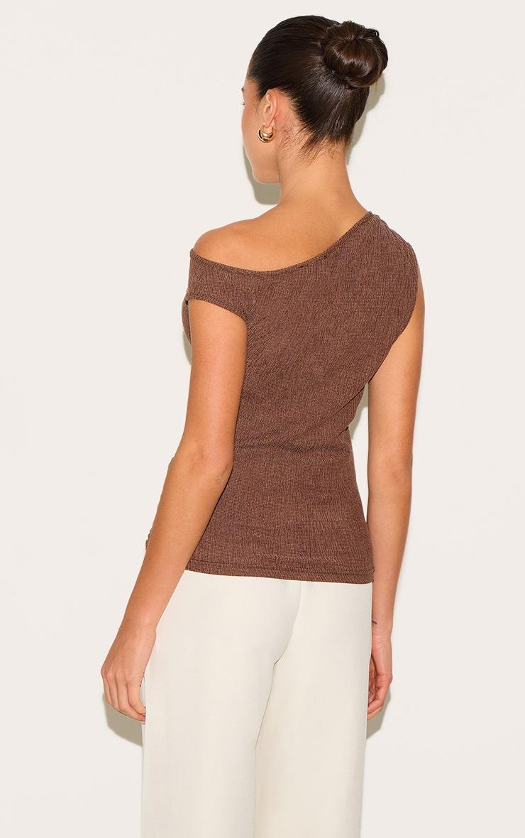Pretty Little Thing Chocolate Textured Double Layer Asymmetric Neckline Long Top