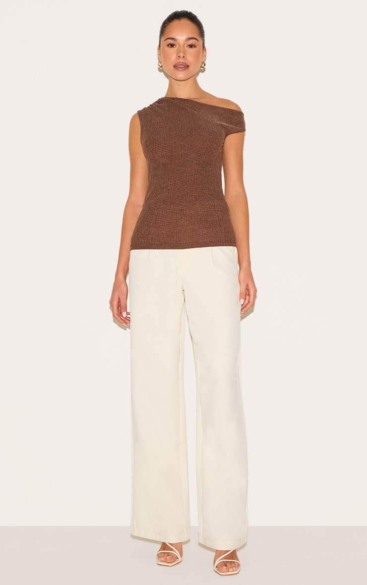 Pretty Little Thing Chocolate Textured Double Layer Asymmetric Neckline Long Top