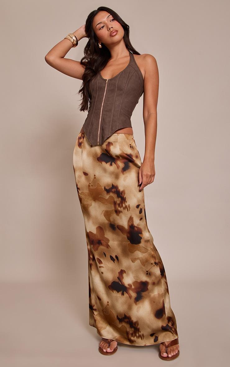 Pretty Little Thing Chocolate Textured Faux Leather Boned Dip Hem Corset