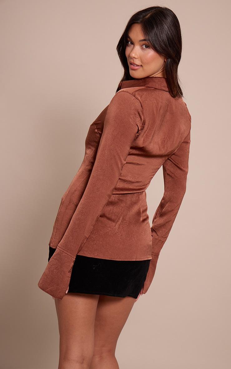 Pretty Little Thing Chocolate Textured Fitted Shirt