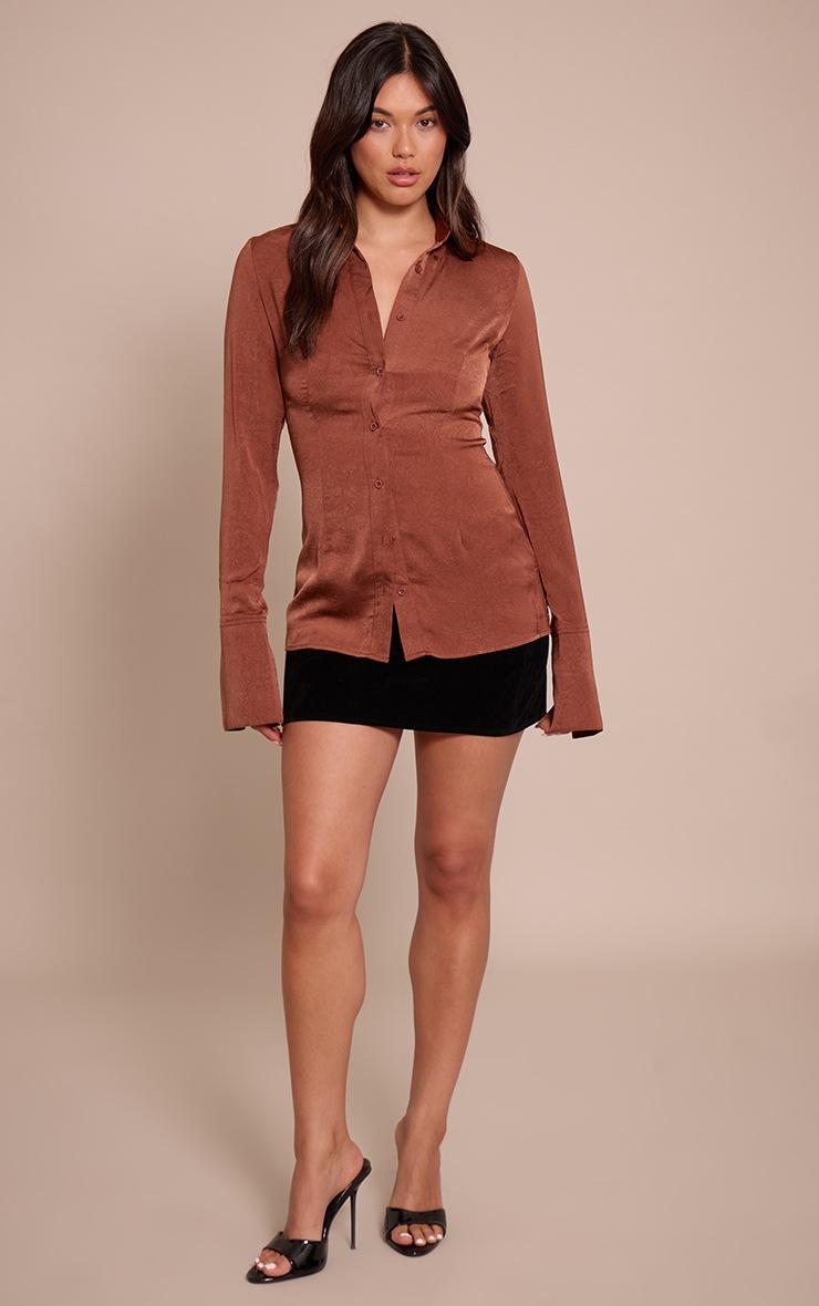 Pretty Little Thing Chocolate Textured Fitted Shirt