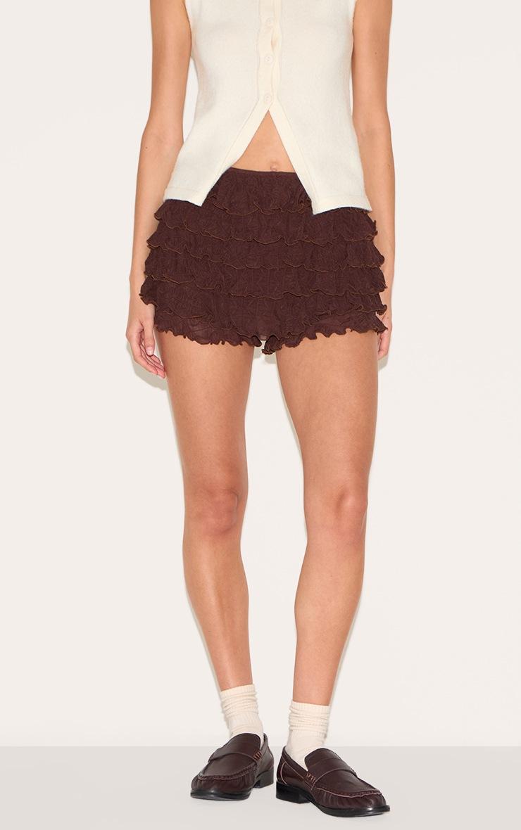 Pretty Little Thing Chocolate Textured Frilly Bloomer Shorts