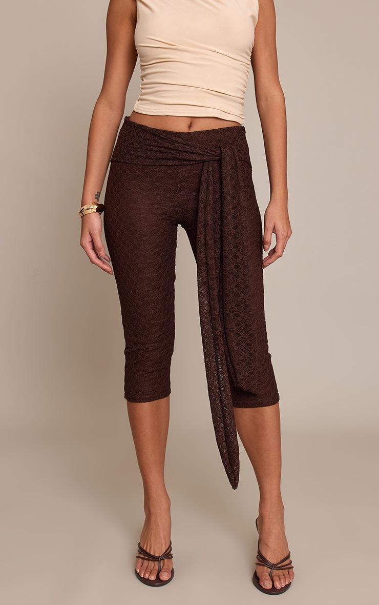 Pretty Little Thing Chocolate Textured Lace Wrap Waist Detail Capris