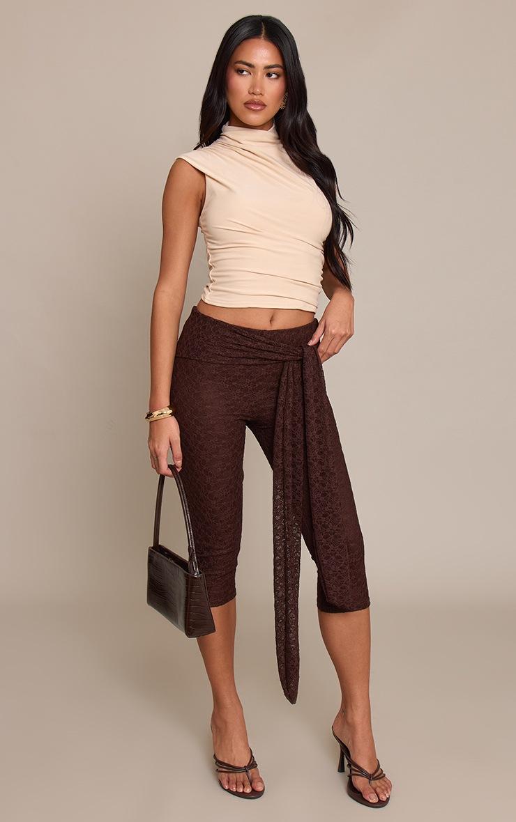 Pretty Little Thing Chocolate Textured Lace Wrap Waist Detail Capris