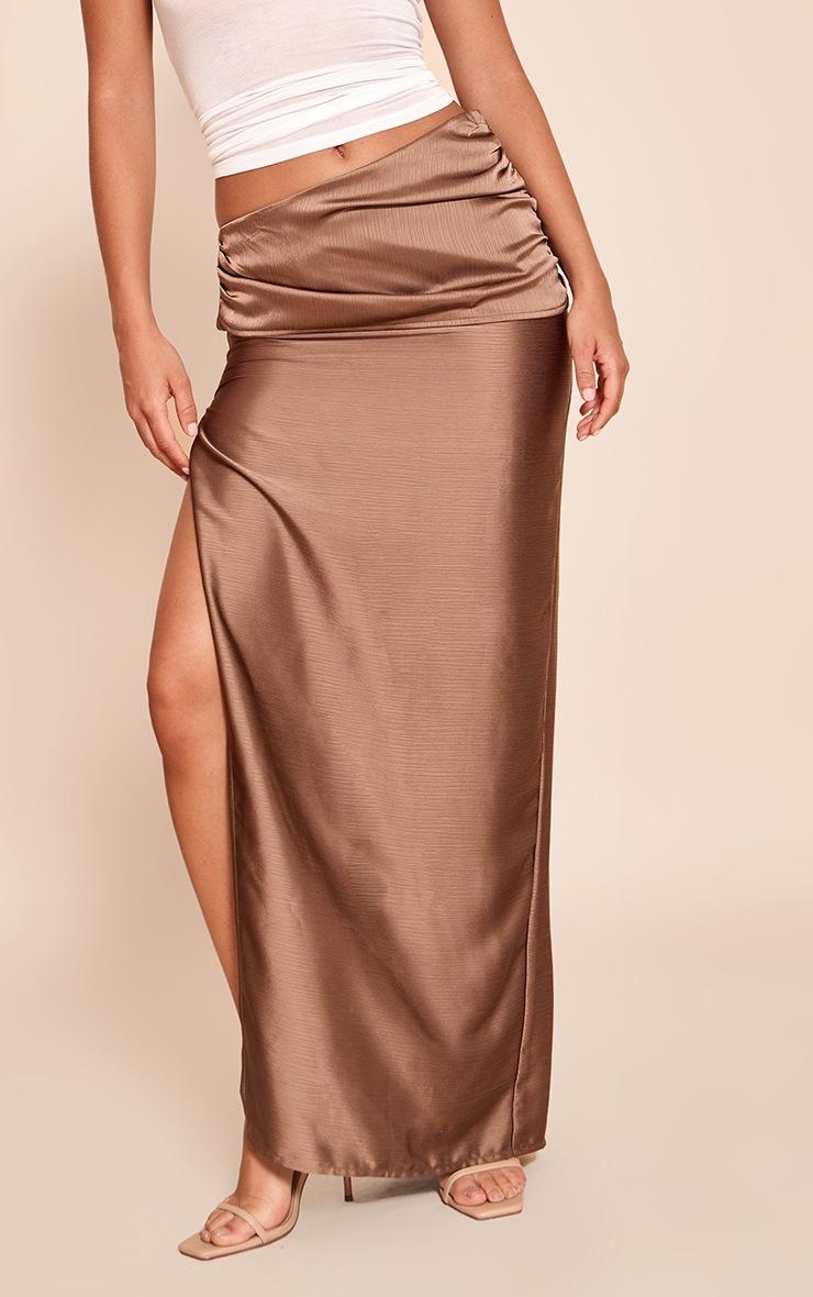 Pretty Little Thing Chocolate Textured Satin Maxi Skirt