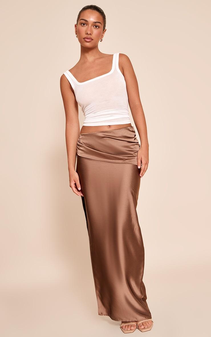 Pretty Little Thing Chocolate Textured Satin Maxi Skirt