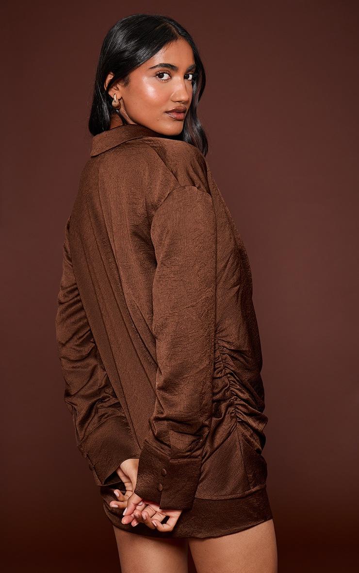 Pretty Little Thing Chocolate Textured Satin Plunge Shirt