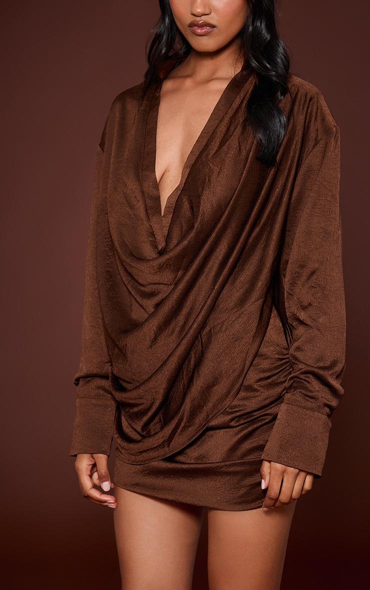 Pretty Little Thing Chocolate Textured Satin Ruched Mini Skirt