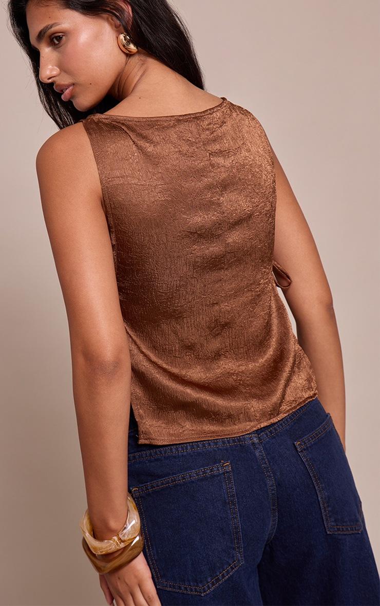 Pretty Little Thing Chocolate Textured Satin Tie Side Long Top