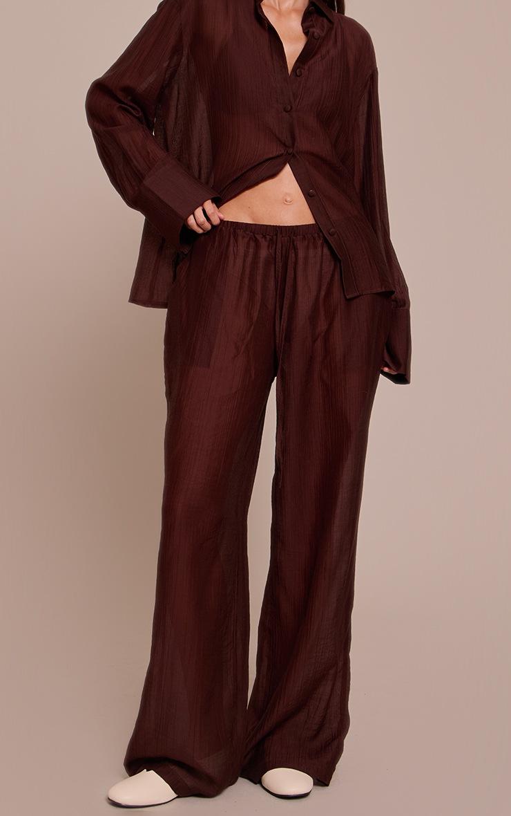 Pretty Little Thing Chocolate Textured Slouchy Straight Leg Pant