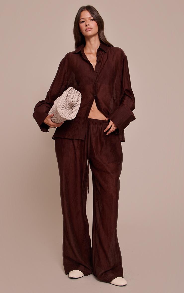 Pretty Little Thing Chocolate Textured Slouchy Straight Leg Pant