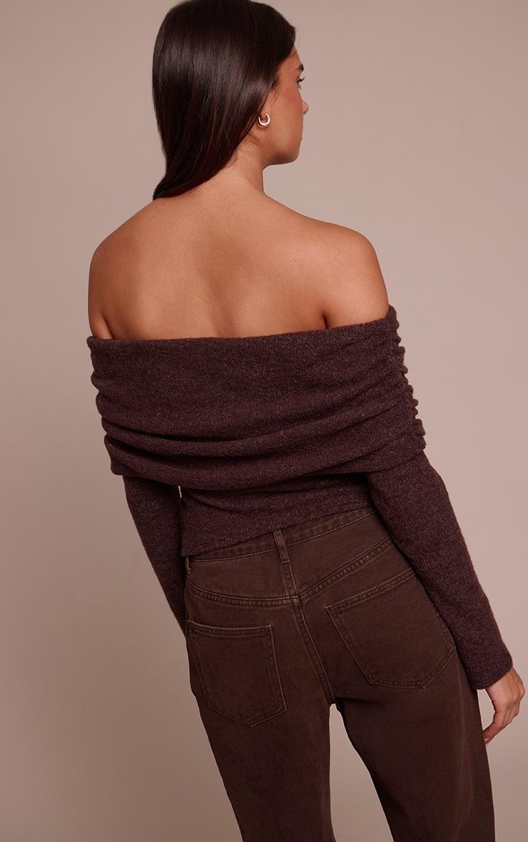 Pretty Little Thing Chocolate Textured Wool Look Fold Over Detail Long Sleeve Top
